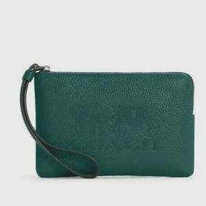 Coach Corner Zip Wristlet with Horse and Carriage NWT C7420 Forest Green